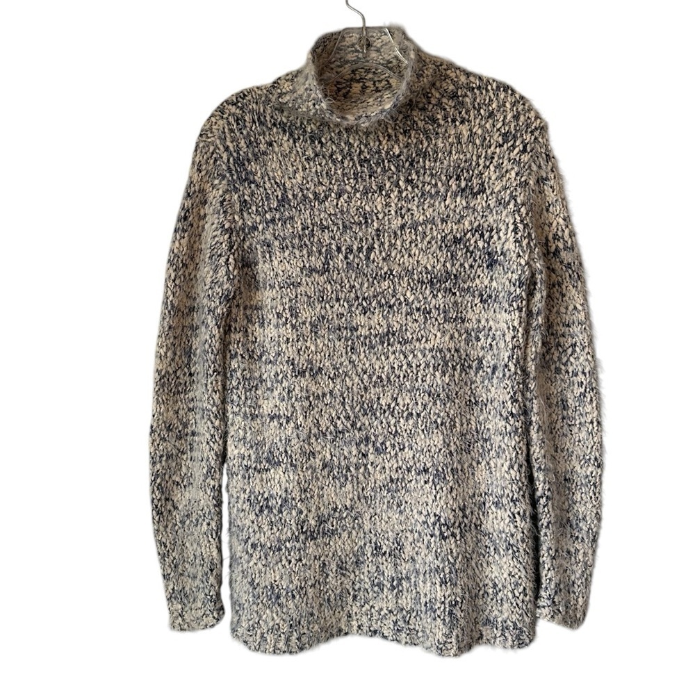Workshop Republic Clothing Cozy Knit Fuzzy High Neck Sweater, Black and Cream, M